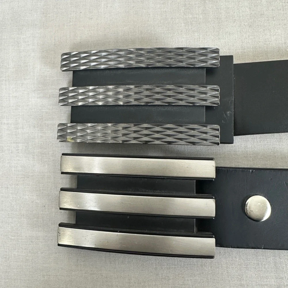 Adidas 2x Mens 34-36 Golf Belt Lot Black Grey 3-Stripe Plaque Buckle